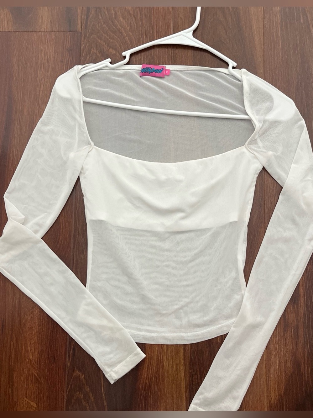 Sheer Edikted Square-Neck Long Sleeve Top - White